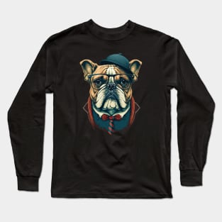 Hipster Bulldog Long Sleeve T-Shirt